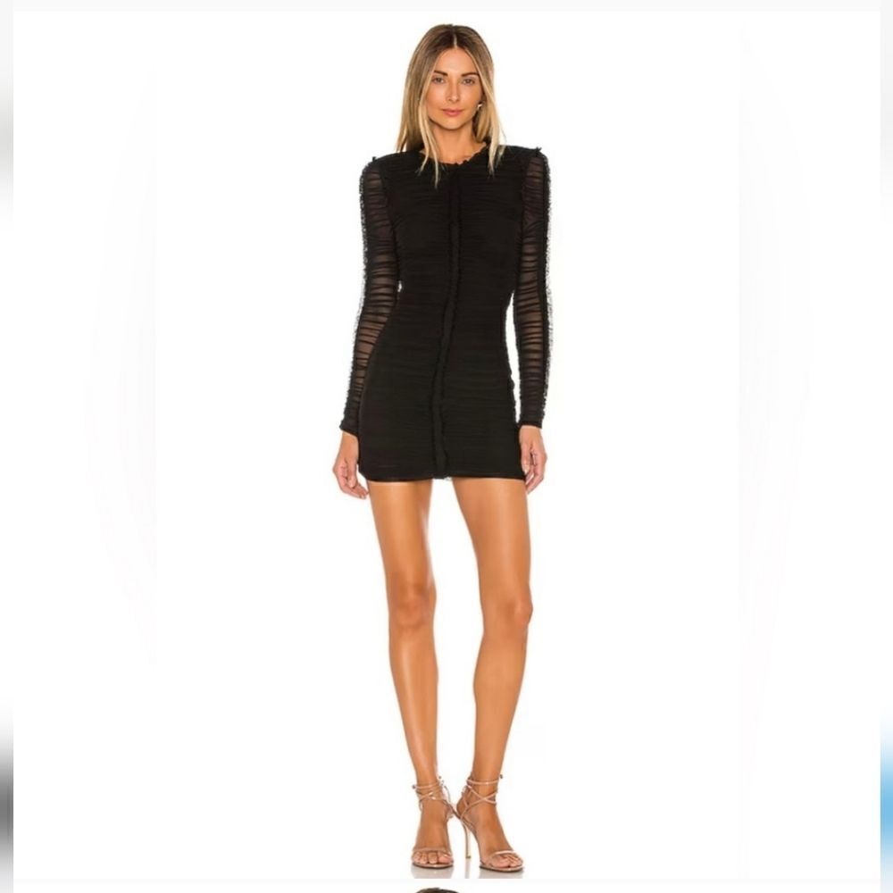 NBD Revolve Las Olas Long Sleeve Mini Dress Black Size Medium Sheer Ruched